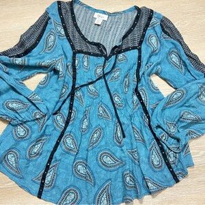 🖤5/$40!! Style & Co. Teal Paisley Boho Tunic Pullover Blouse size medium